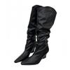 Rich and Noble, a Pair of Pointed-toed Heel Pleated Boots, Lazy But Knee Boots 2025 New Fashion Stacking Boots