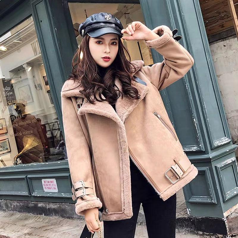 new autumn and winter fleece thickened imitation suede fur integrated short jacket women's imitation lamb wool locomotive clothing