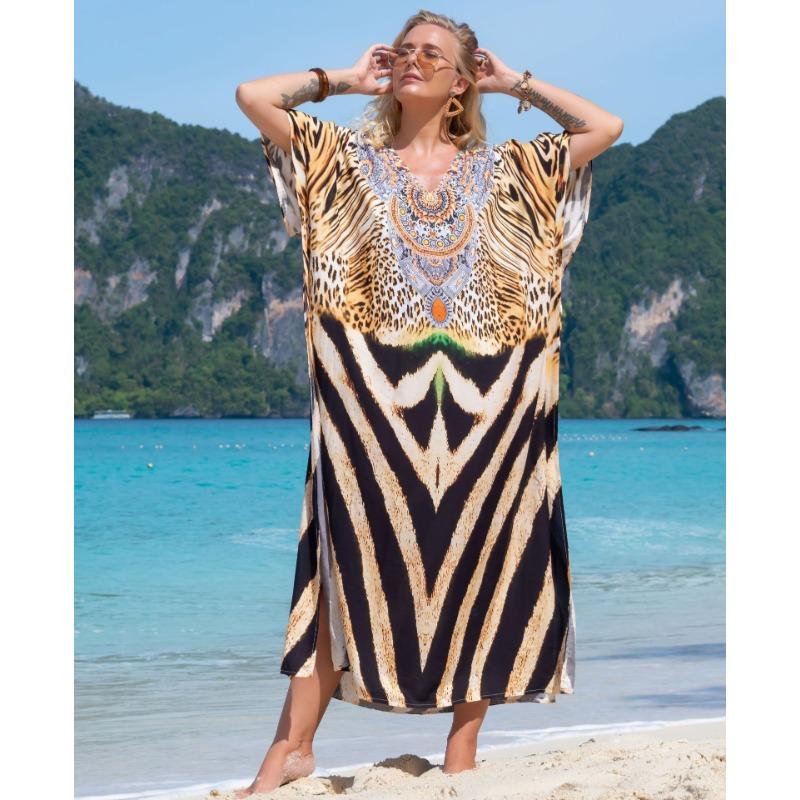 Damska Moda Lato Wiosna Panterka Rękawy 1/2 Dekolt V Luźna Talia Sukienki Casualowe