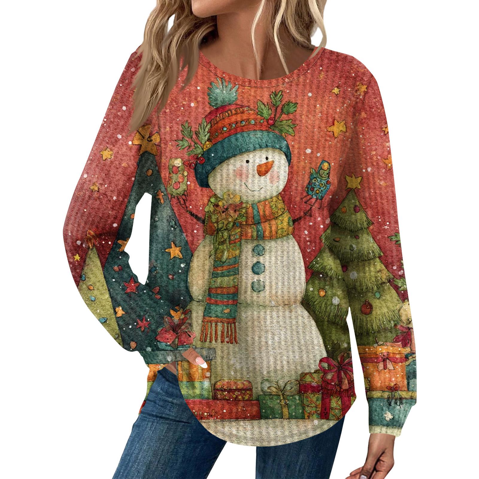 

Женская мода Рождественский свободный топ с длинным рукавом и круглым вырезом XL