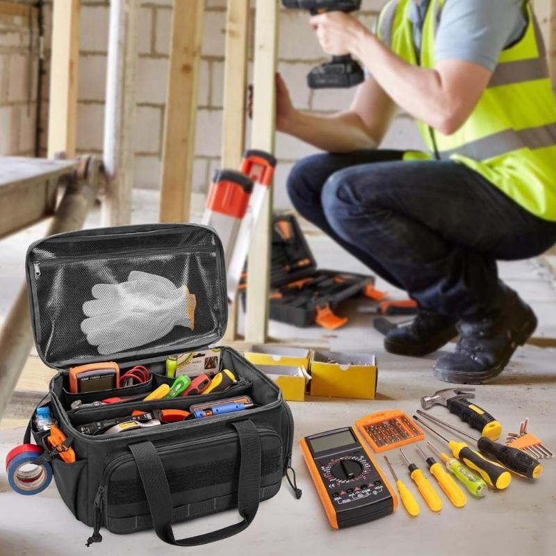 Contractor Grade Tool Organizers Bag Black Fabric Dustproof Construction For Professional Technicians
