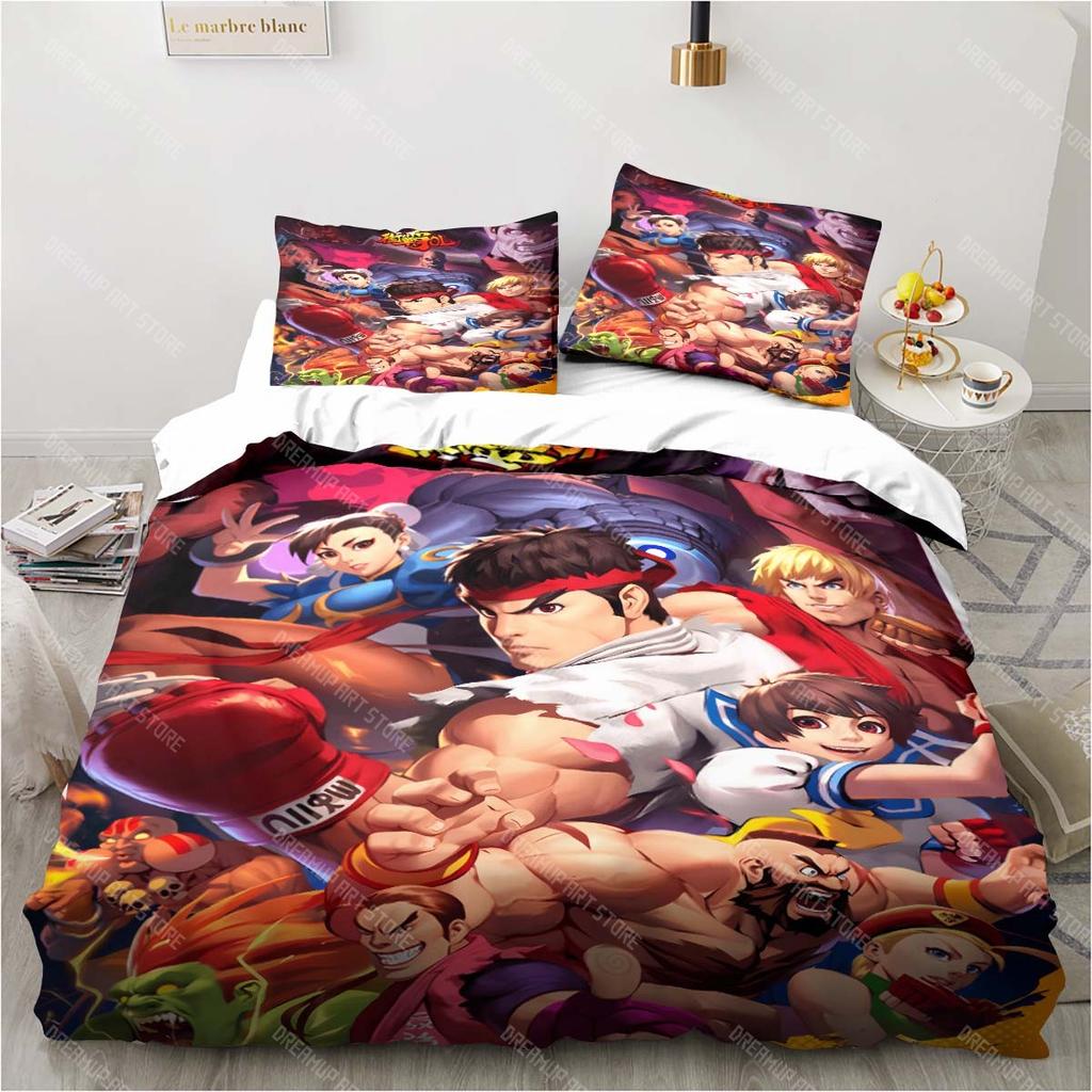 3D Street Fighter Retro Game Bedding Pillowcase Quilt Cover Single Piece Bedding Three-piece Set Single and Double Bedspread