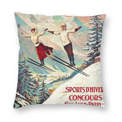 Chamonix Mont Blanc taie d'oreiller Polyester lin velours imprimé fermeture éclair taie d'oreiller décorative canapé housse de coussin en gros 45x45