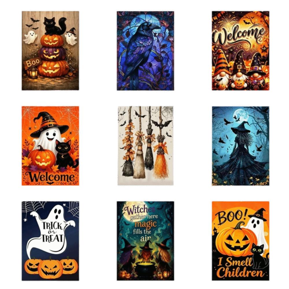 Ghost Welcome Garden Flag Witch Cat Background Cloth Garden Art Halloween Flag Outdoor