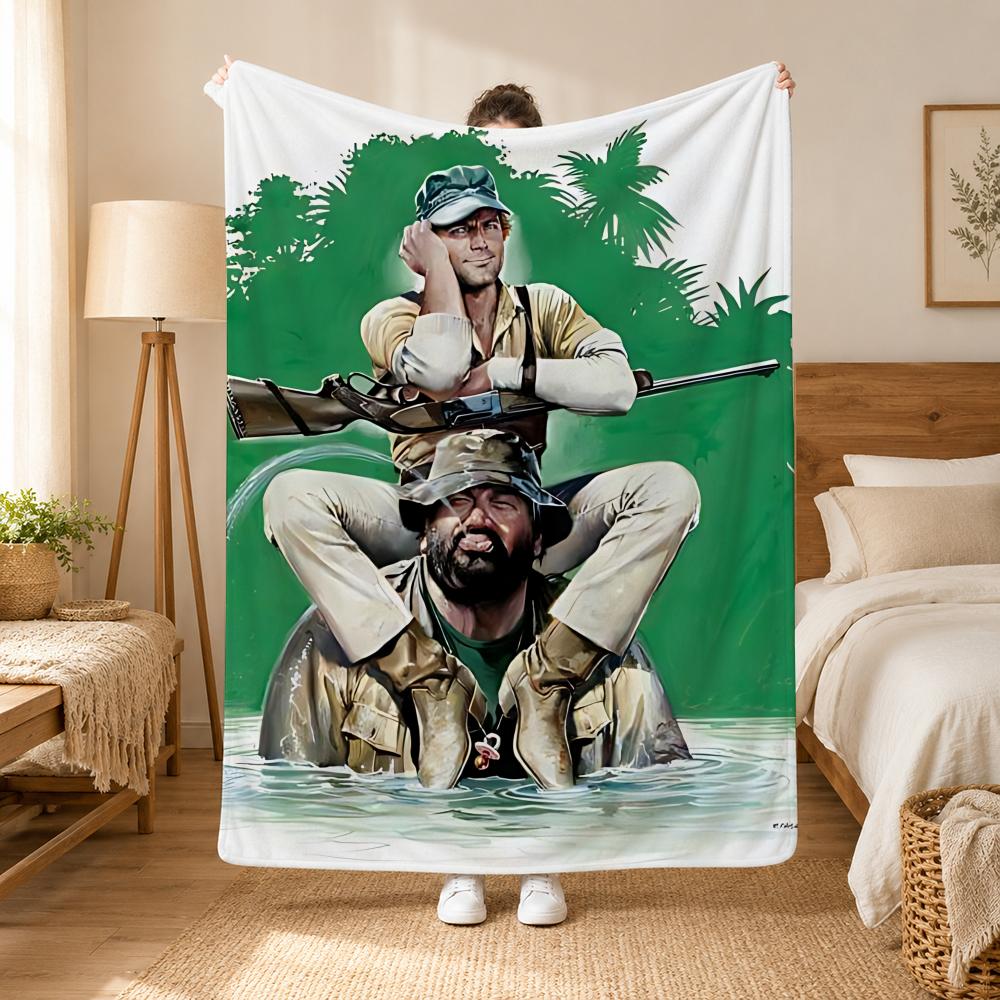 Terence Hill and Bud Spencer Actors Throw 240g flannel blanket, suitable for sofas, beds, offices, exquisite gift blankets