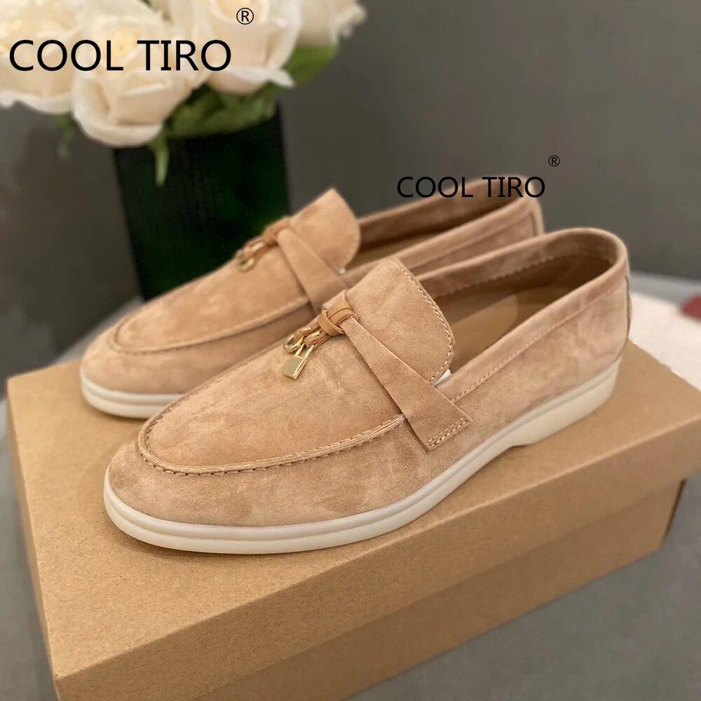 Woman Flat Shoes Slip On Women Loafers Leather Metal Lock Blue Suede Moccasins Mules Casual Driving Shoe Summer Walk Shoes Femme