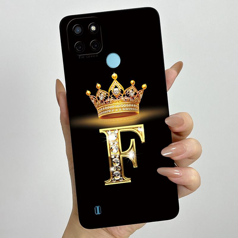 For Realme C21Y C25Y Phone Case Crown Letters Soft Liquid Silicone Protective Back Cover For Realme C21 C15 C 21 C 25 Y Fundas