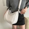 Damen Cord Schultertasche, Lässige Gestreifte Tragetasche mit Großem Fassungsvermögen und Reißverschluss, Niedlicher Hut-Aufnäher, Perfekt für den täglichen Gebrauch