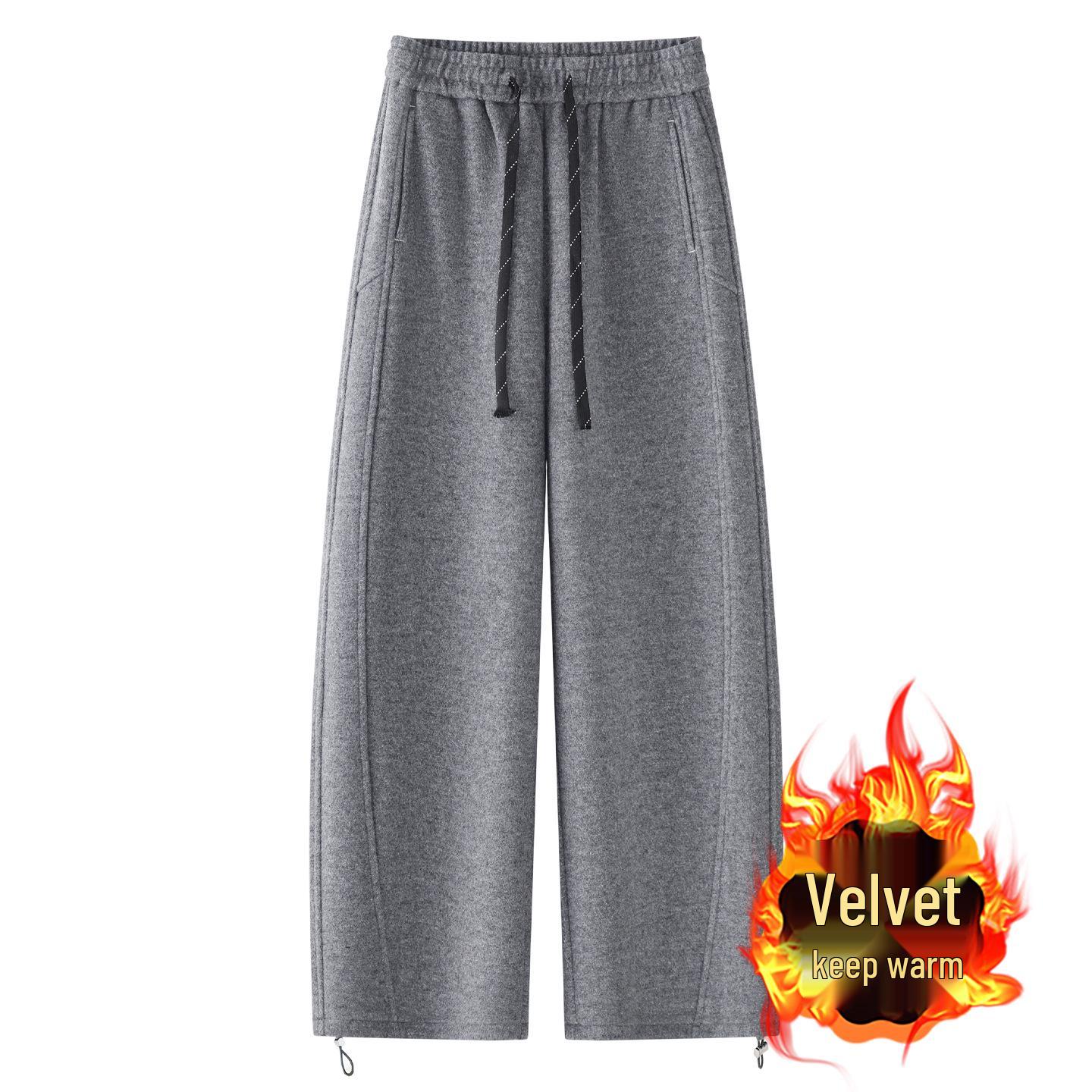 

Women s Light Gray Wool Blend Cropped Pants - Winter 2025 New Arrival, Plus Velvet Thickened, Casual Sports Pants, Drawstring Sweatpants 2XL