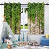 Green Leaves Stone Wall Curtains Insulated Room Darkening Window Drapes with Grommet for Living Room Bedroom Blackout Curtain