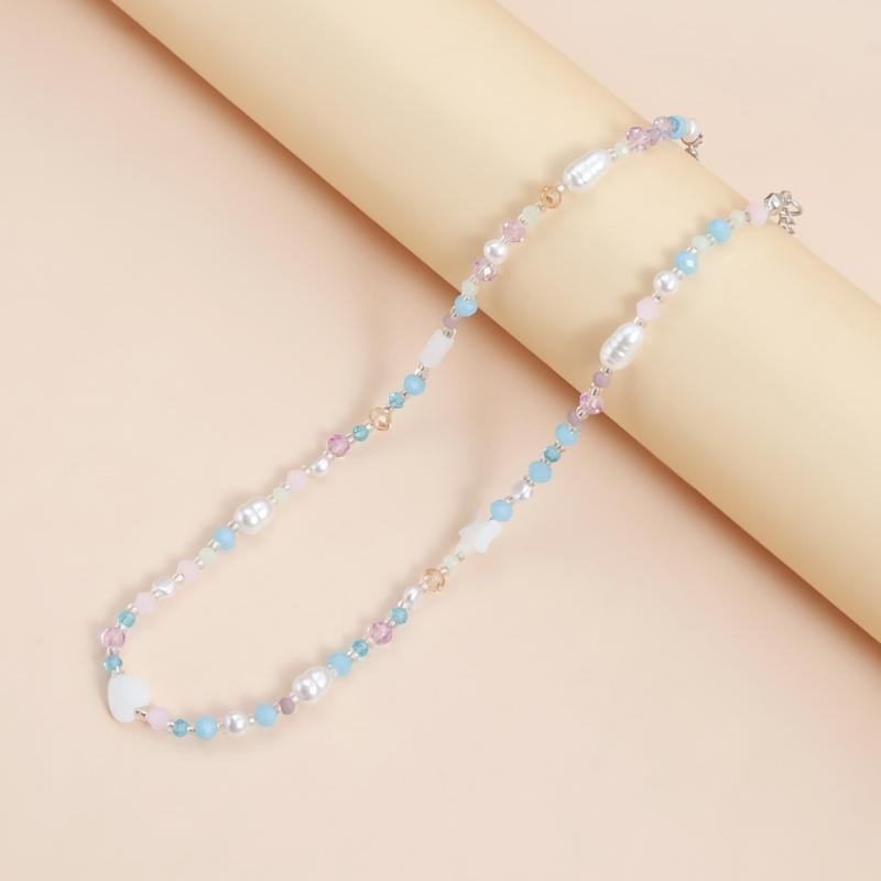 Creative Multicolor Heart Beaded Necklace Adjustable Chain For Women And Girls Casual Wear