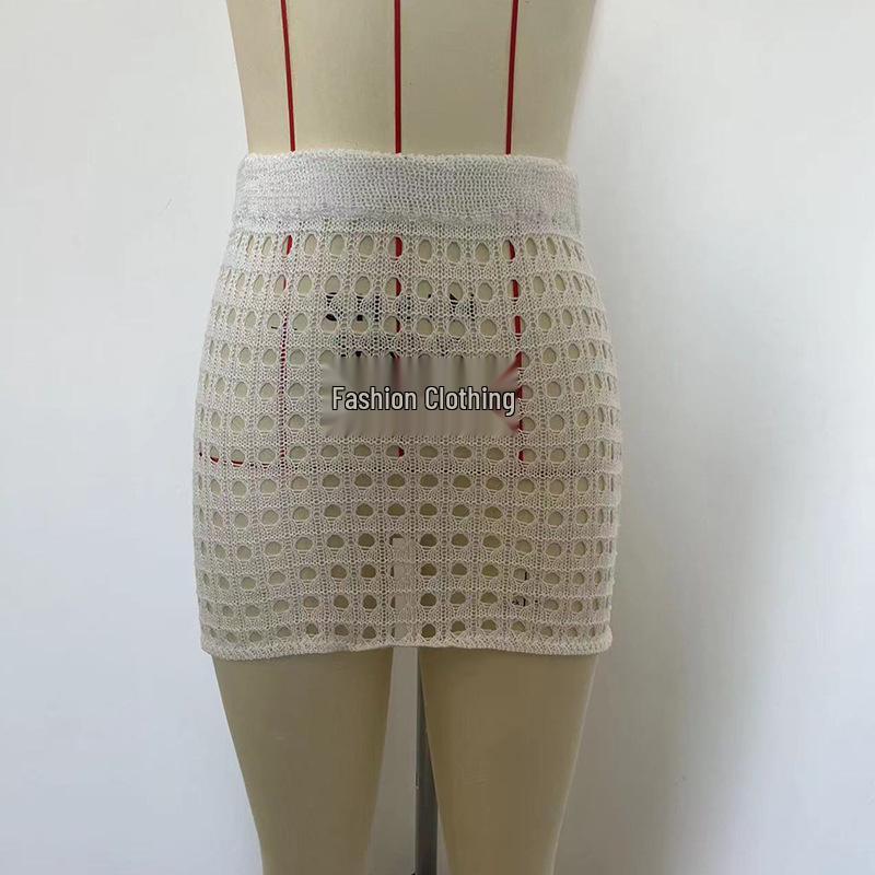 European & American Sexy Mesh Knitted Beach Skirt – Slim, Hip-Hugging, Sunscreen Cover-Up