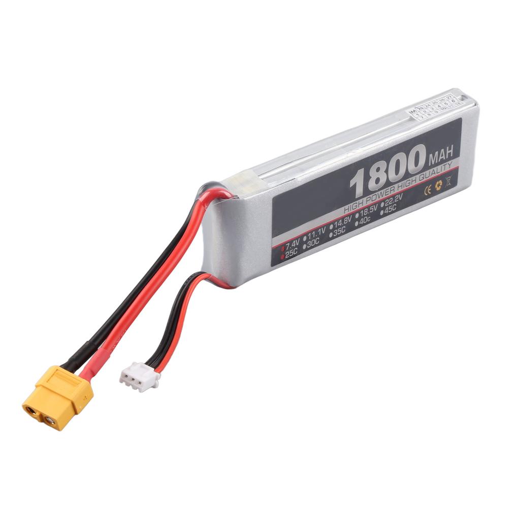 RC LiPo Battery 7.4V 2S 1800mAh 25C Rechargeable Lithium Polymer LiPo Battery Pack for RC Car