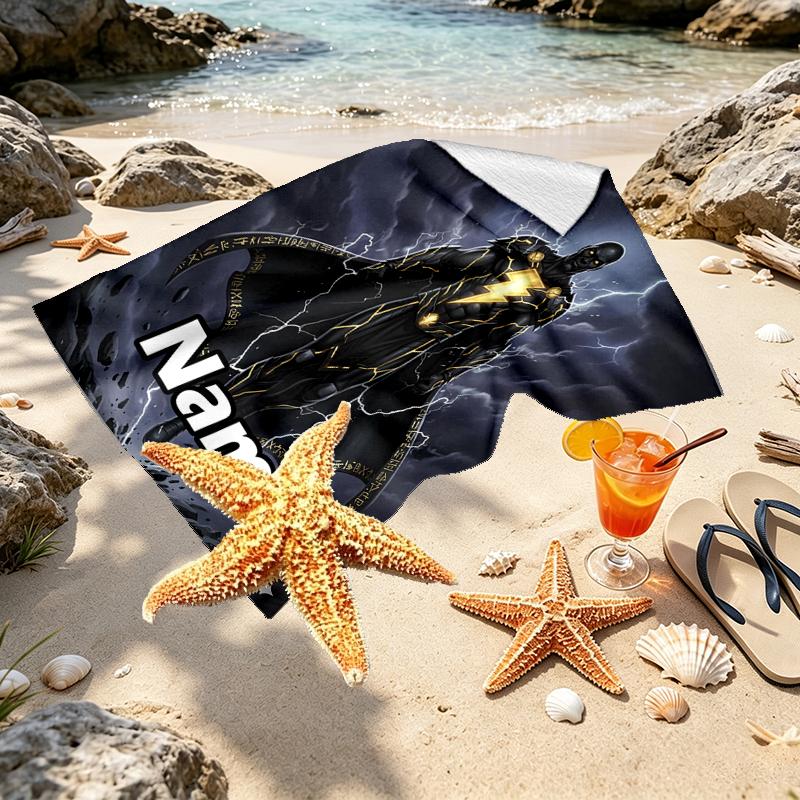 Custom Name Personalized Black Adam Print Beach Towel, for Trip Camping Beach Party Home Decor, Birthday Gift for Family & Friends