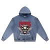 DTG Print Knitted Denim Zip-Up Hoodie Streetwear Motorcycle Brother Print Zipper Hoodies  