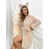 Autumn and Winter Women's Flannel Ladies Robe Hooded Tie Thickened Bathrobe Pajamas Solid Colour