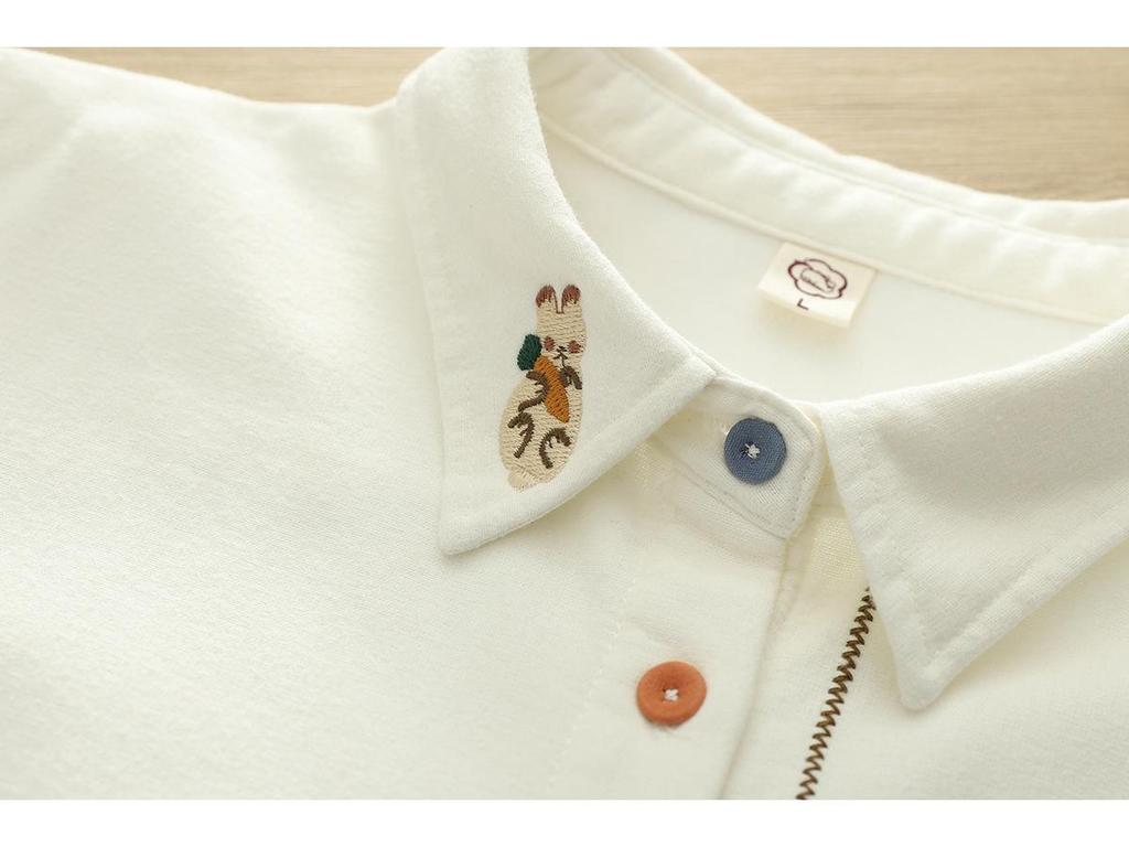 Women's Warm Autumn/Winter Velvet Shirt with Artistic Rabbit & Radish Embroidery