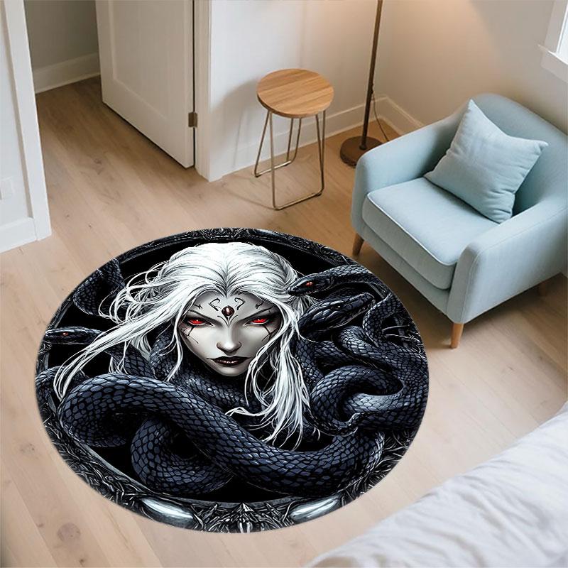 Dark Maiden pattern round rug,Carpet Rug for Living Room Bedroom Playroom ,Non-slip Floor Mat,Holiday Gifts and Birthday Gifts.