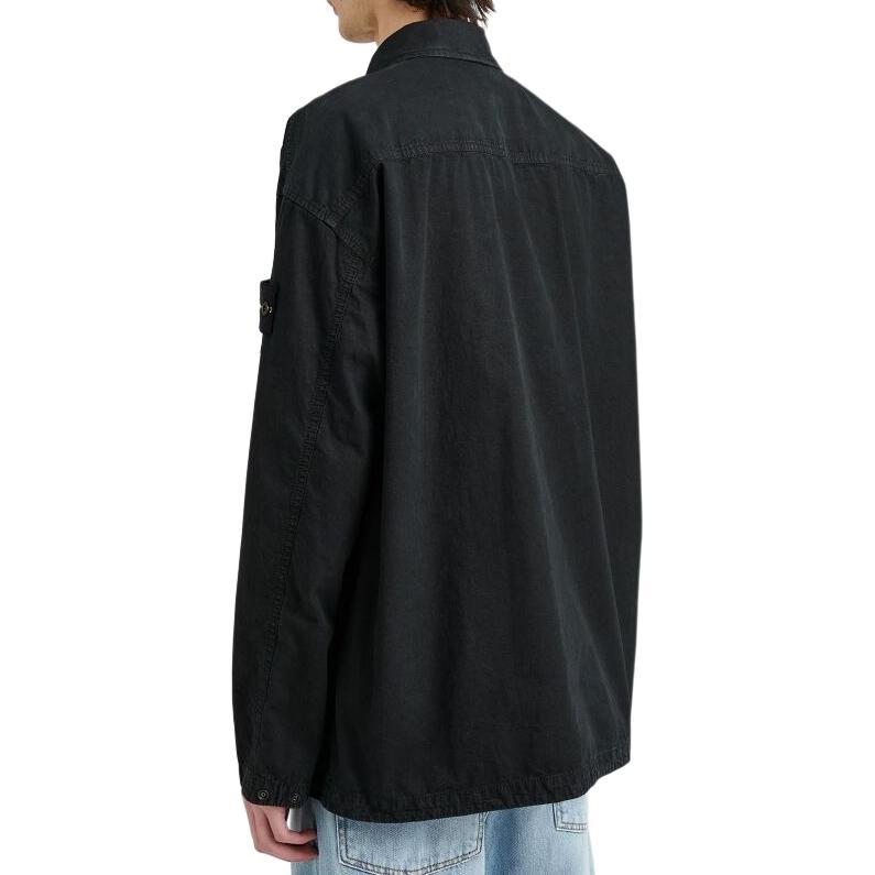 Stone Island Solid Color Polo Collar Long Sleeve Shirt Men shirts Black 7915112WN-V0129