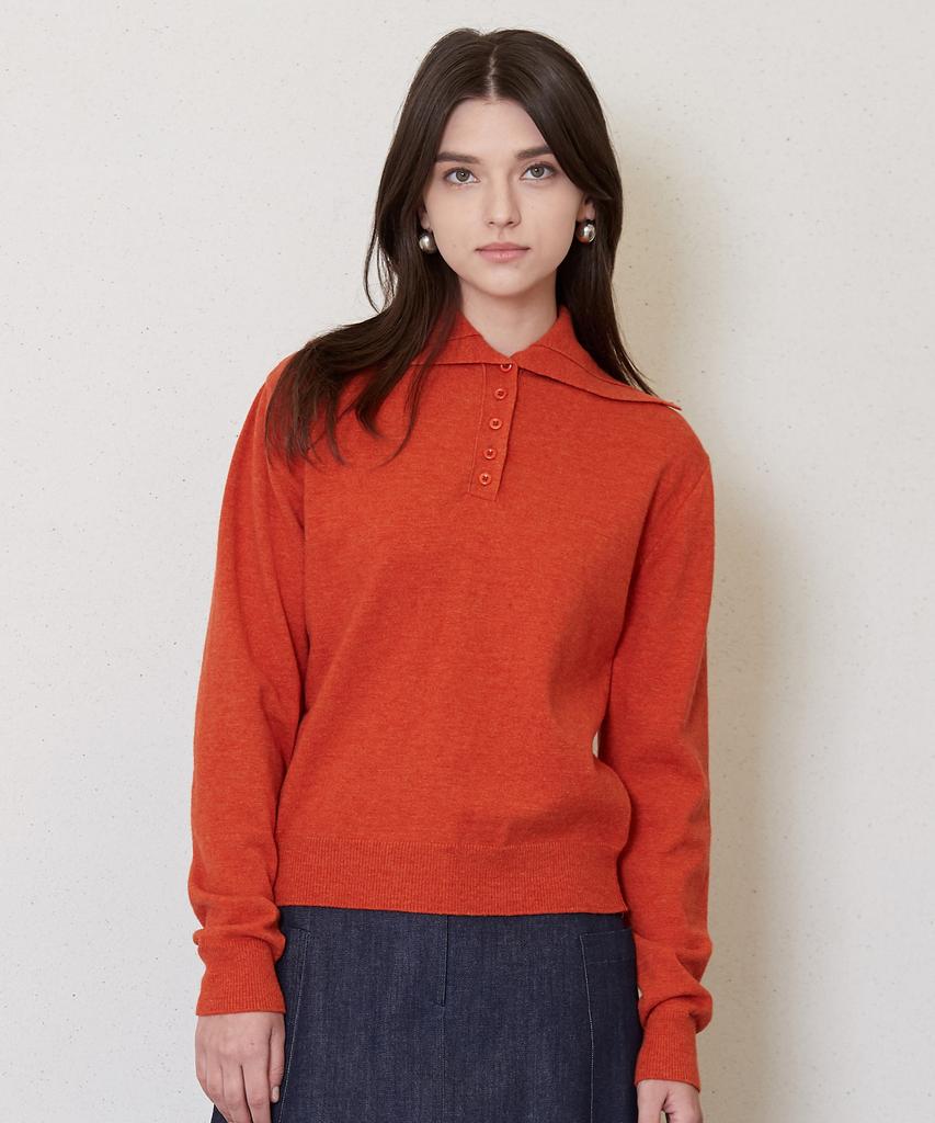 JUN BY JUN K 5-Button Placket Knit Top_Orange