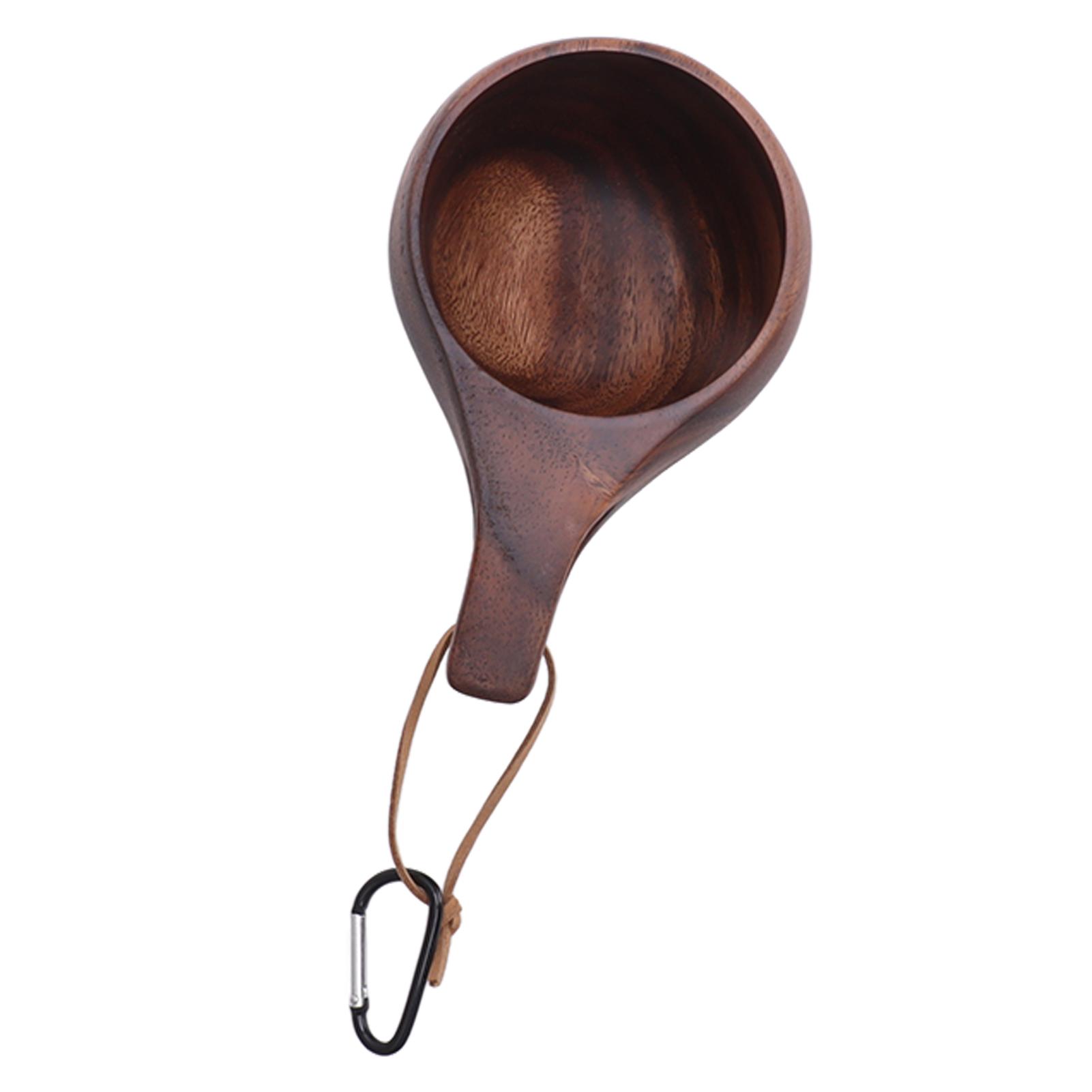 Houten Kampeer mok Houtblok Unieke Houtnerf Draagbare Houten Mok met Handvat Drinkbeker voor Koffie Thee Melk