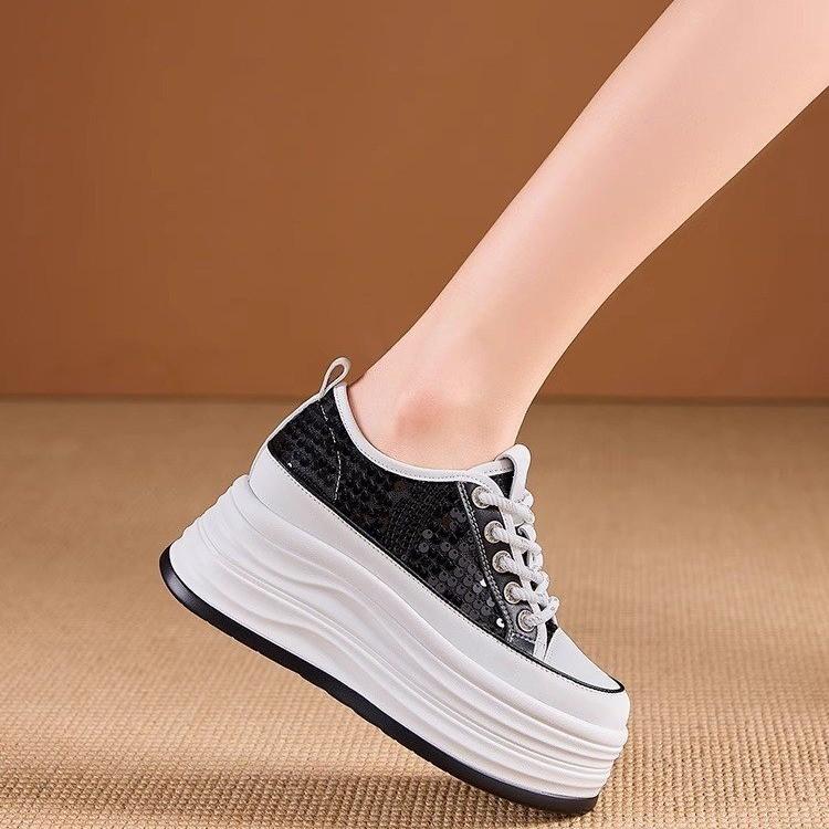 

Fashion New Genuine Leather Embossed Chunky Sneakers Women s Platform Wedge Causal Walking INS Fashion Modern Vulcanize Shoes 35 чёрный