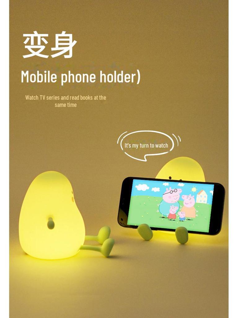 Mała zielona lampka LED z silikonu w kształcie mango: Ładowanie USB, Timer, Ściemnianie dotykowe, Miękkie światło do karmienia dziecka i ochrony oczu.