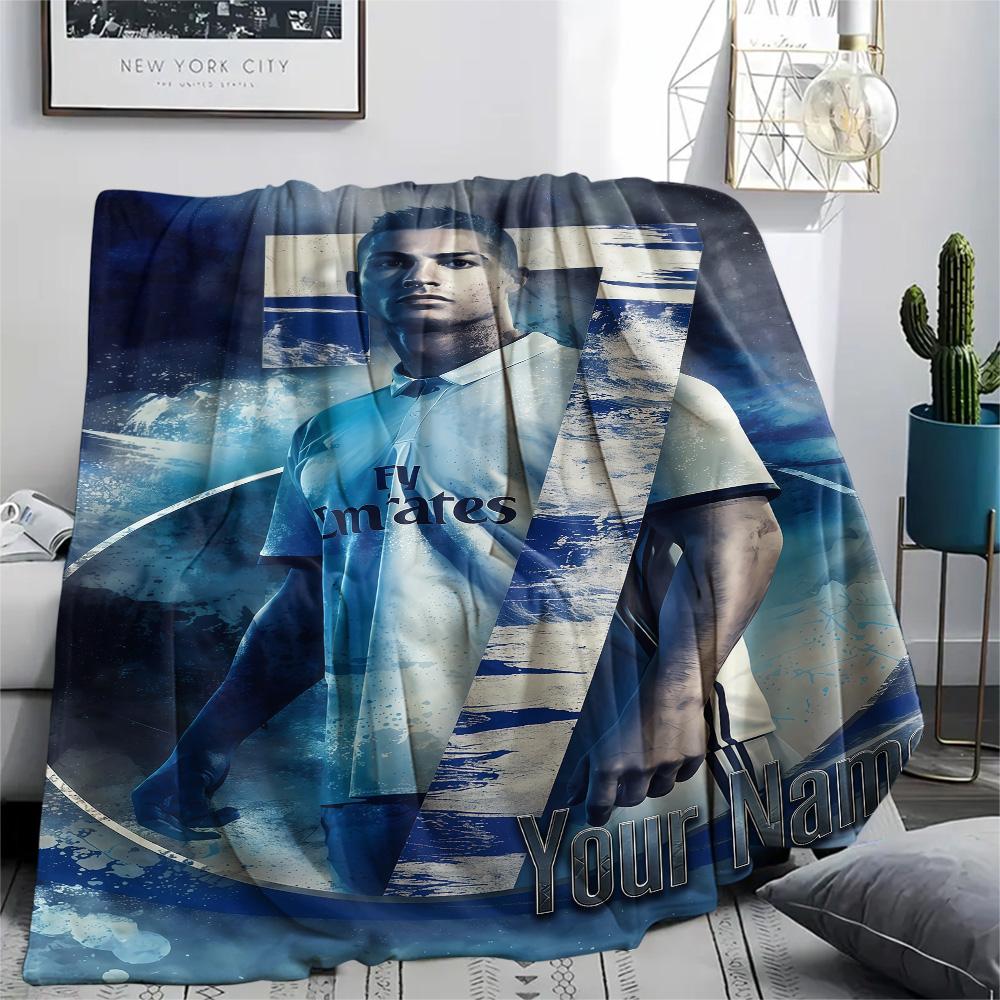 1PC Custom Name CR7 Patterned Flannel Blanket Suitable For All Seasons for Home Decor Warmth and Comfort Gifts Holiday Present -HE123
