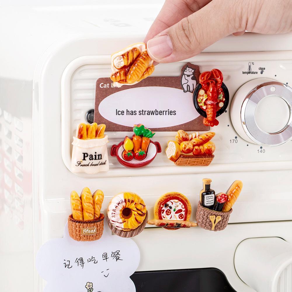 Cute Cartoon Food Refrigerator Magnet - Realistic Resin Decoration for DIY Magnetic Display