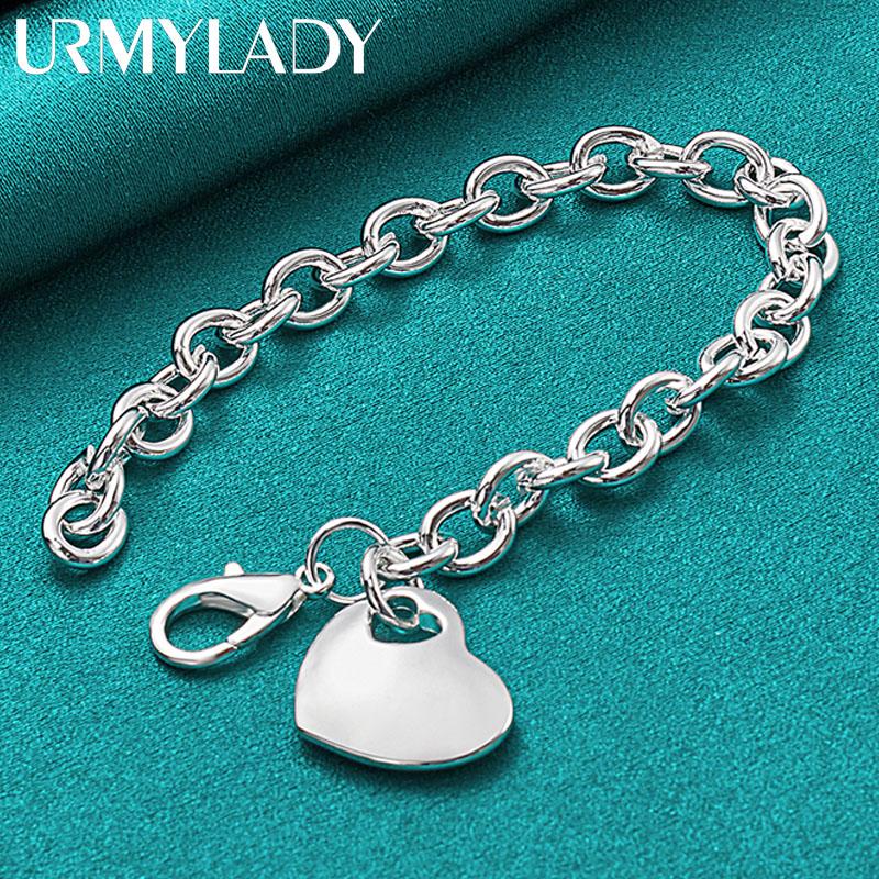 925 Sterling Silver Heart Pendant Bracelet For Women Wedding Engagement Fashion Party Jewelry