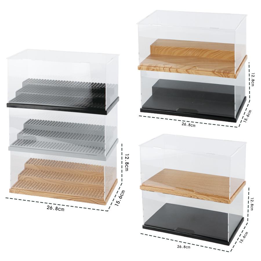 Dustproof Clear Acrylic Display Case with Wood Base Stackable Storage Box for Mini Action Figures Building Blocks Car Models Col