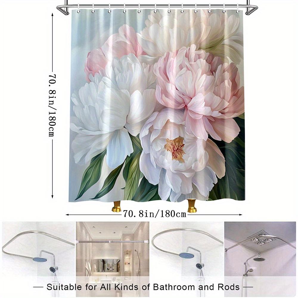 1Pc Floral Shower Curtain With Elegant Peony Design - Polyester Fabric Bathroom Decor, 70.8X70.8 Inches, 12 Hooks Included,