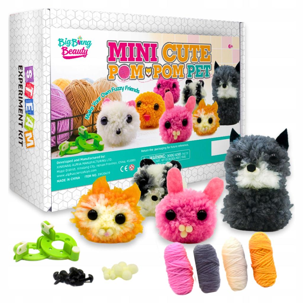 Crochet Kit Animals Cat Rabbit Pompoms Yarn For Kids