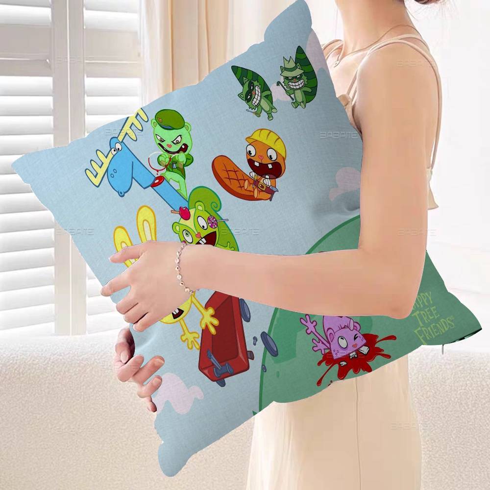Happy Tree Friends Pillow Covers Cartoon Sofa Decorative Home Double-sided Printing Short Plush Cute Cushion Cover