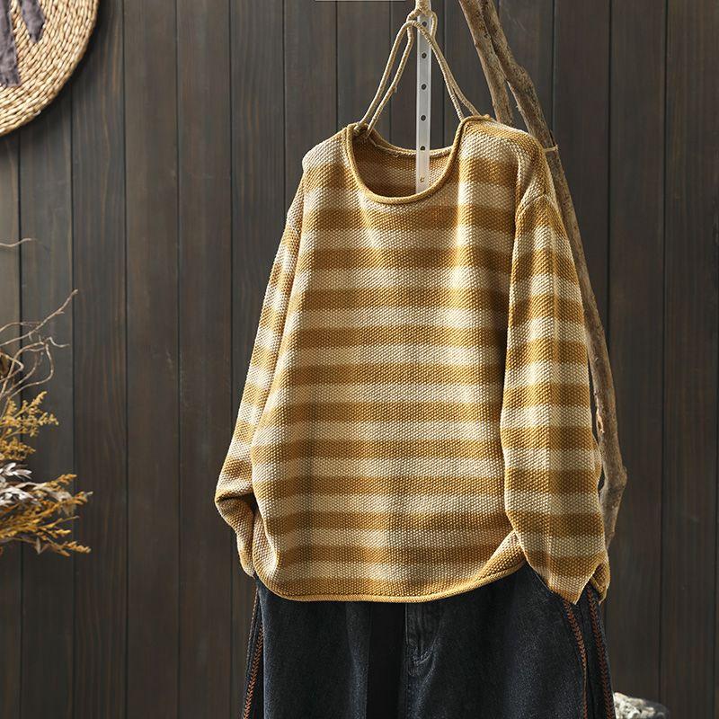 Striped Sweater Women's Loose Autumn Retro Bottoming Sweater Women's Top