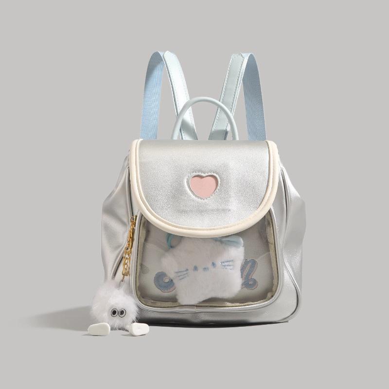 Premium silver backpack women's new trendy summer two-dimensional comic book pain bag versatile commuter backpack