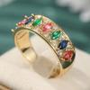 Gorgeous Inlaid Red Green Blue CZ Women's Ring Trendy Gold Color Geometry Daily Wear Party Jewelry Anniversary Gift
