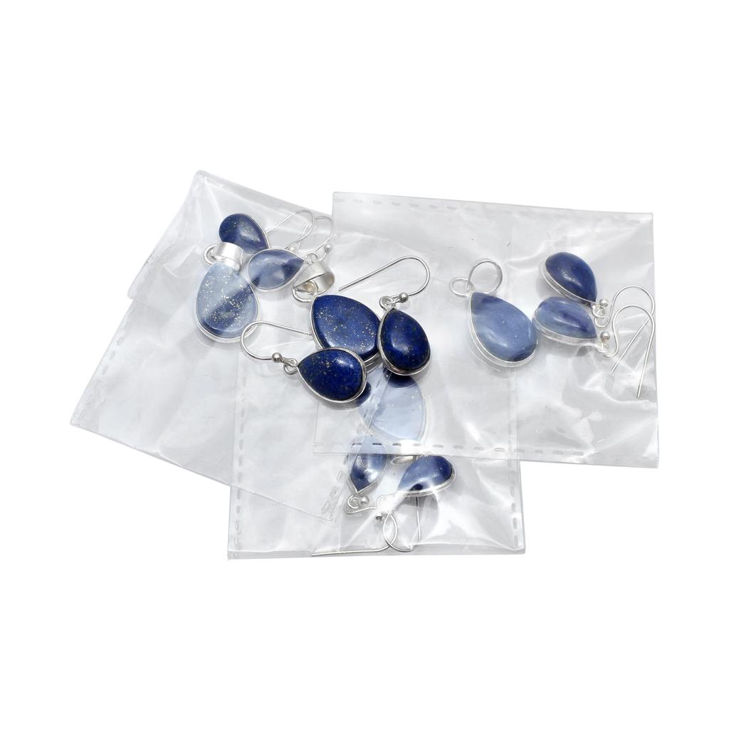 Natural Lapis Lazuli Gemstones 925 Sterling Silver Tear Drop Pendant Dangle Earrings Jewelry Sets For Women & Girls