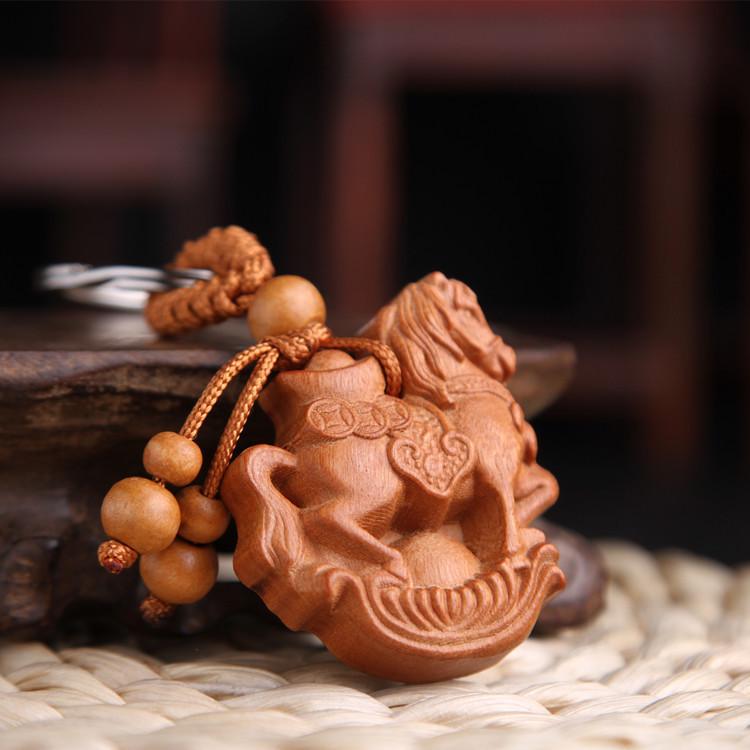 Peach Wood Qi Nan Car Keychain Pendant - Safe Trip Gift for Women