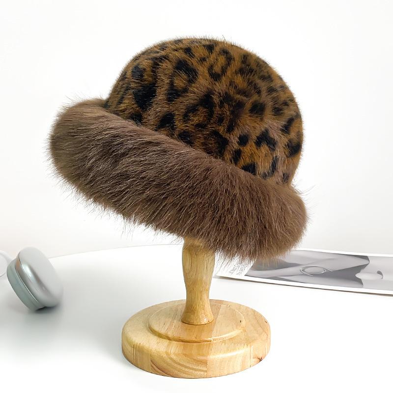 Hat women's winter new thickened warm imitation fur fashion simple bucket hat imitation mink women's Mongolian hat