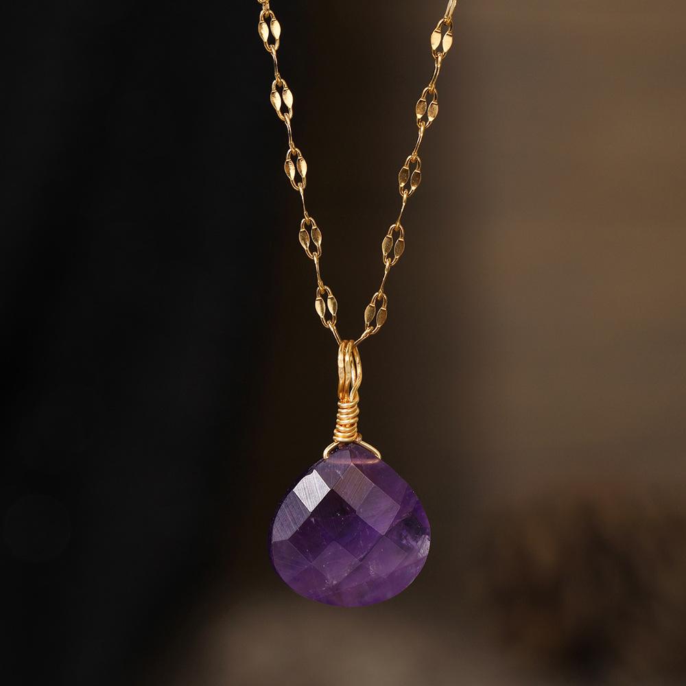 Natural Stone Pendant, Cut Water Droplet Necklace, Blue Gold Amethyst jewelry,Christmas Gift, Stocking Stuffers, Valentine's Day Gift