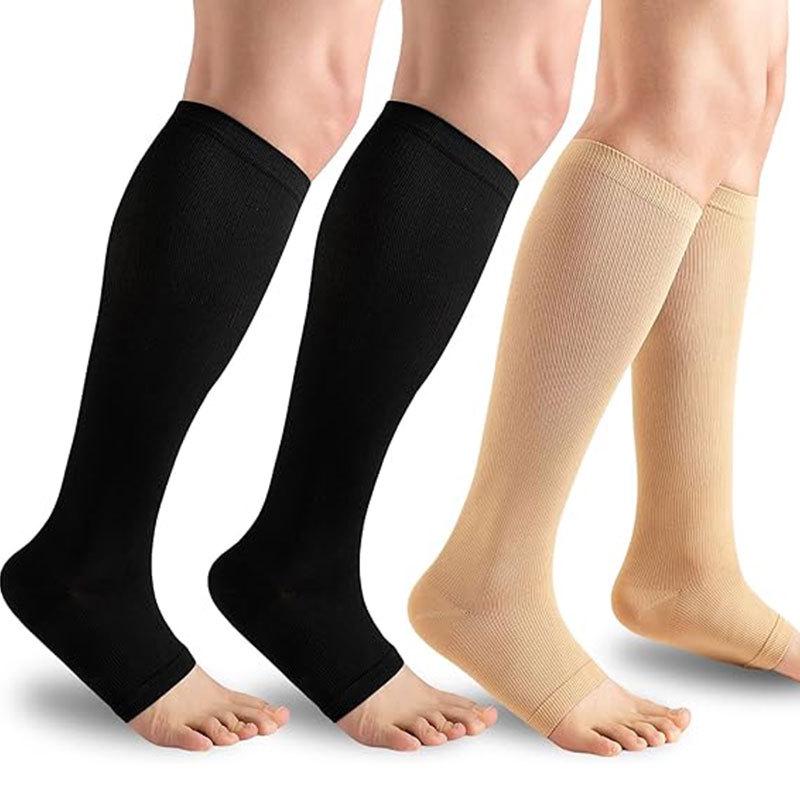 Unisex Open-Toe Knee-High Compression Socks, Double Set, Non-Slip Sports Pressure Socks