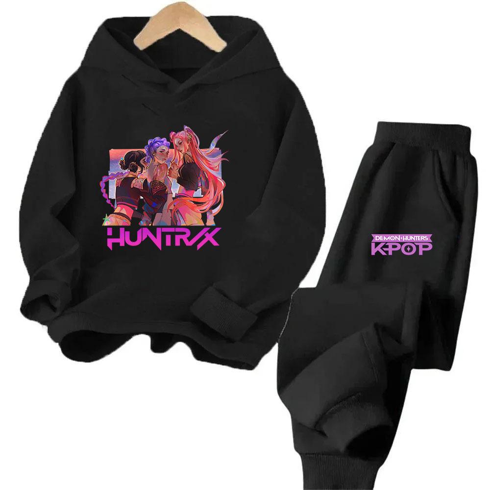 Kpop Witch Hunt Cartoon Fashion Boys Girls Casual Loose Printed Warm Comfortable Hoodie Pants Set