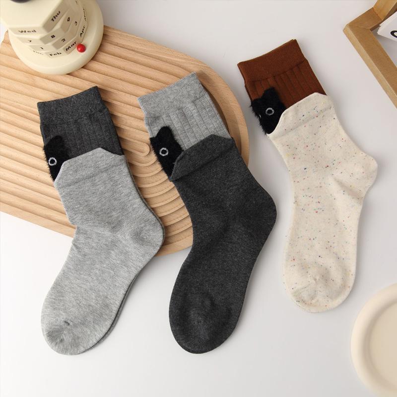 1 Paire Chaussettes Mi-Mollet Mignonnes Chatons Dessin Animé pour Femmes Filles Chaussettes en Coton Automne Hiver