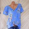 Sommer Casual Damen bedrucktes T-Shirt mit V-Ausschnitt und Spitze, kurzärmelig