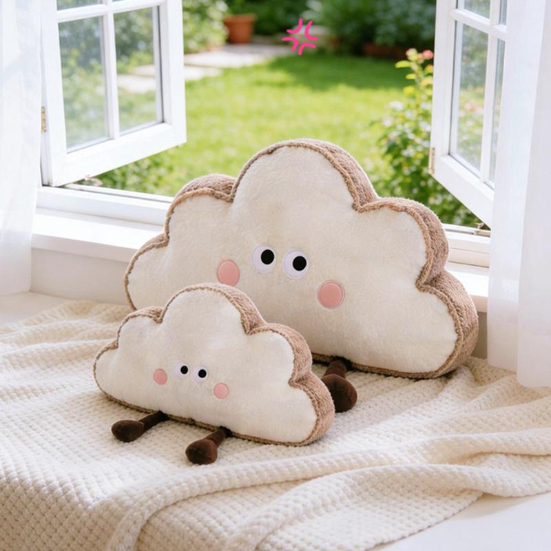 35~65cm Toast Cloud Plush Pillow Kawaii Humanoid Decor Plushie Sofa Chair Back Support Cushion Gift