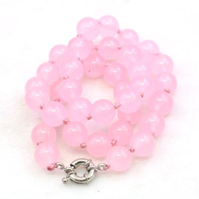 10mm Round Pink Jades Chalcedony Jaspers Necklace Natural Stone Hand Made Women Girls Neckwear DIY for Jewelry Making Design