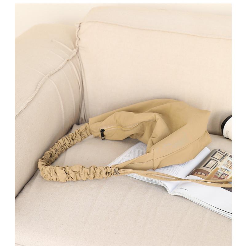 IELGY Japanese Casual Literary Canvas Bag, Fashionable Drawstring Shoulder Pleated Nylon Messenger Bag