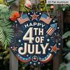 2D Flat, 1pc 7.87in Round Aluminum Sign, "Happy 4th of July" Patriotic Design with USA Flags, Fireworks & Stars, Vintage Independence Day Wall Decor