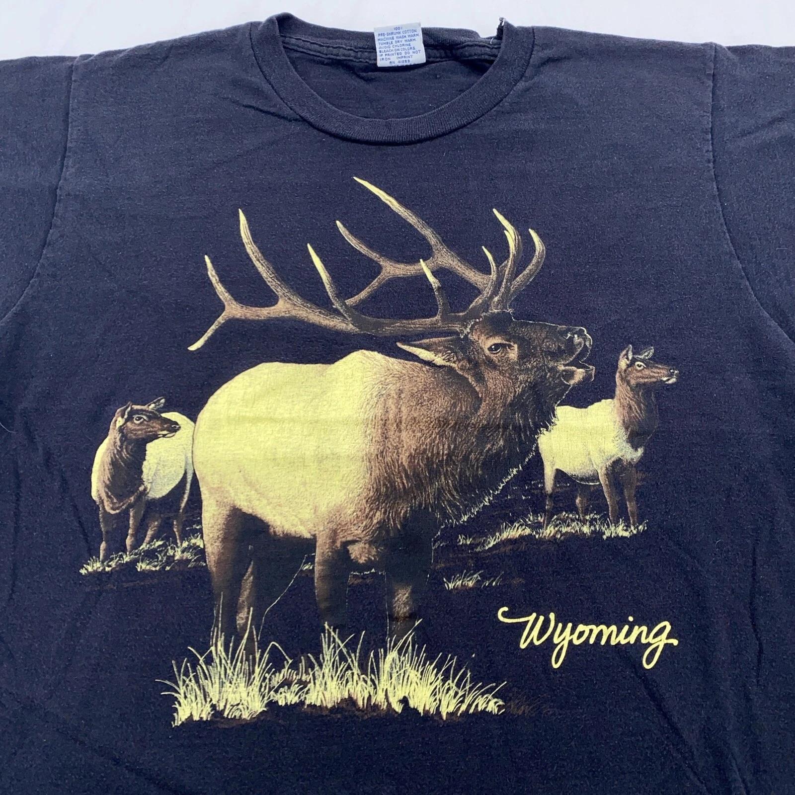 vintage 90s WYOMING MOOSE NATURE T-Shirt MEDIUM 2XL